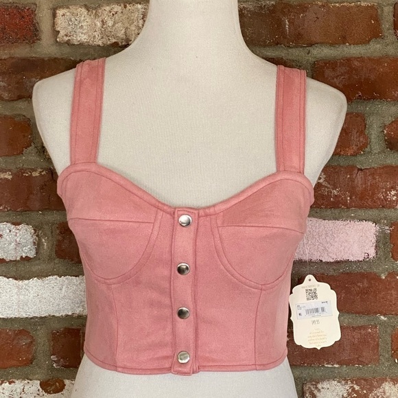 Altar’d State Pink Button Front Crop Corset Top Size small - Picture 3 of 9